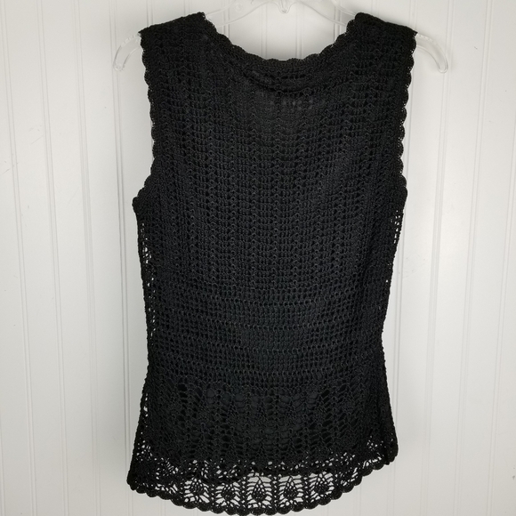 Talbots Womens Top Hand Knit Crochet Lace Baby Doll Top Size Small Black Boho - Picture 6 of 8